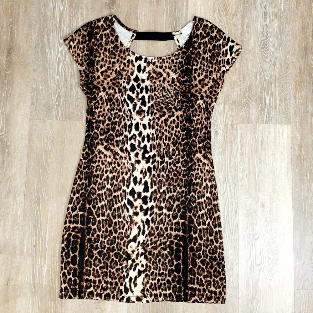 Animal Print Mini Dress Cap Sleeves Size Medium